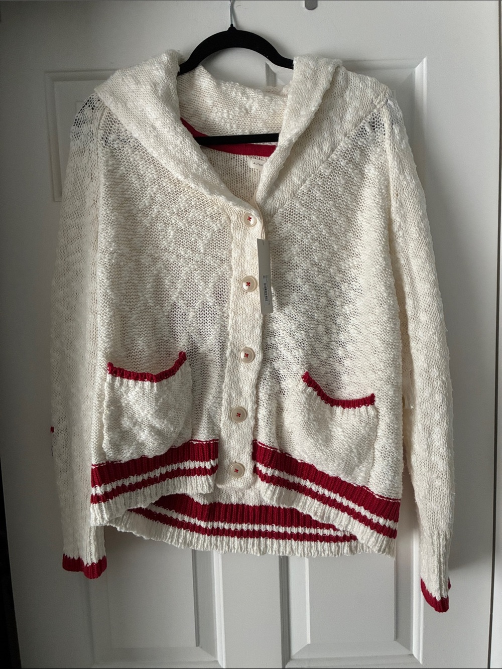 Altar'd State Cream Sweater with Red & Blue Flag Motif - Picture 5 of 11